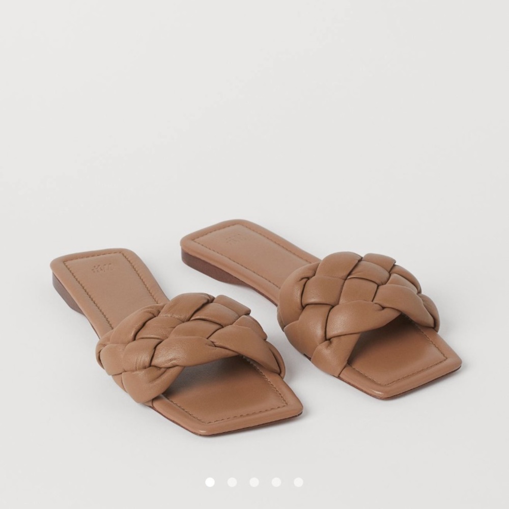 H&M Real Leather Braided Slides